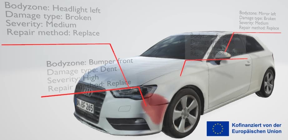 A smartphone scanning a 3D object displayed as a digital mesh model.
