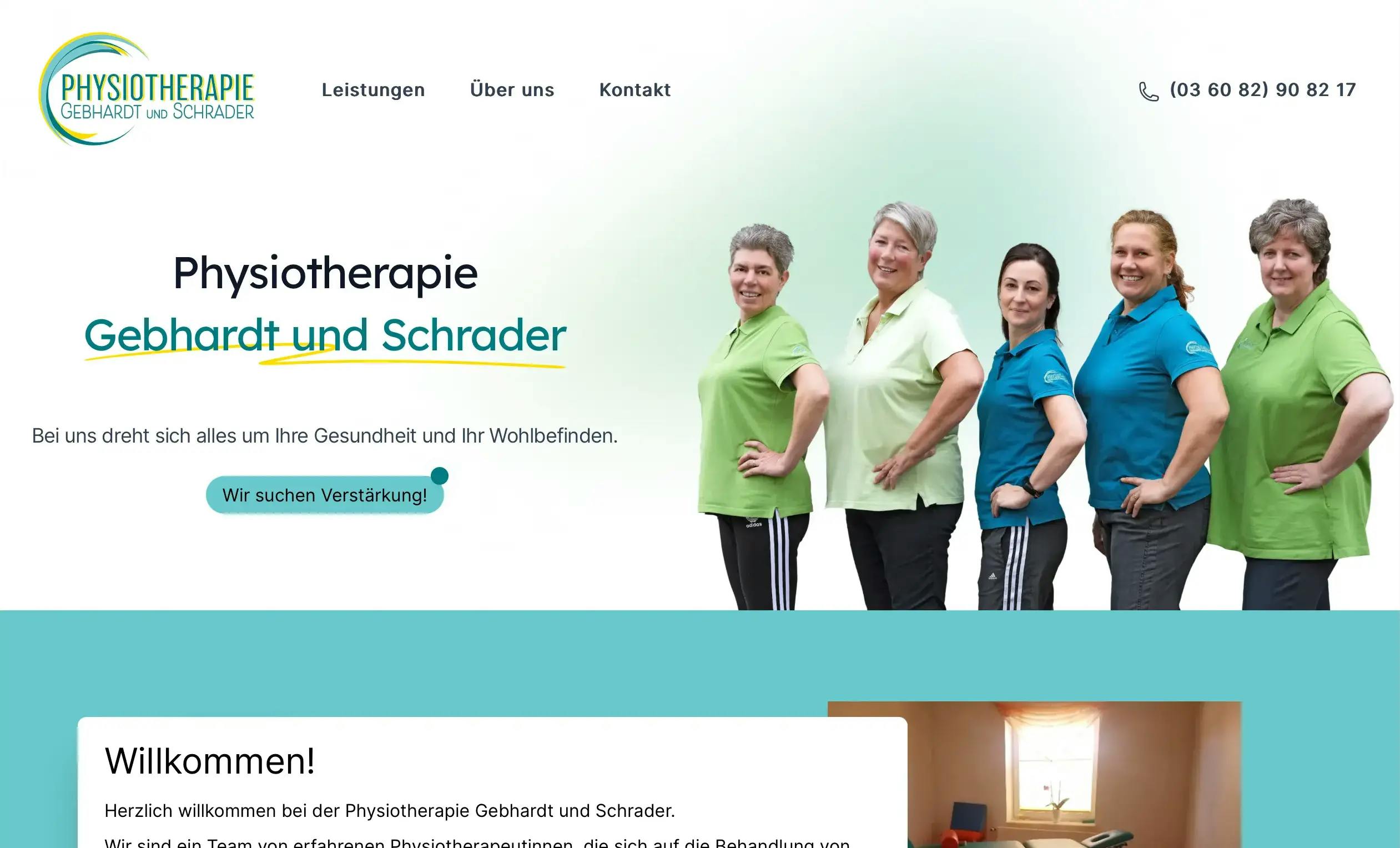 A screenshot of the website of the physiotherapy practice Gebhardt and Schrader.